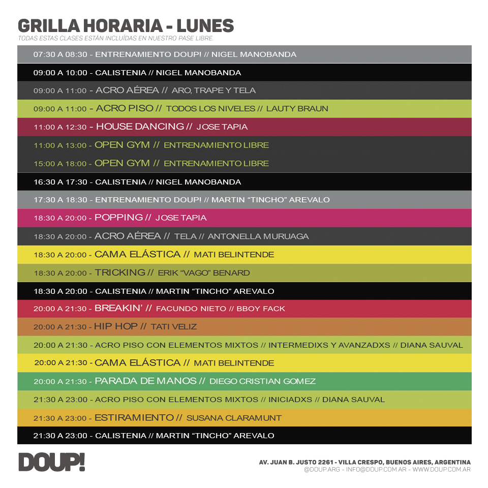 Horarios de DOUP! los Lunes