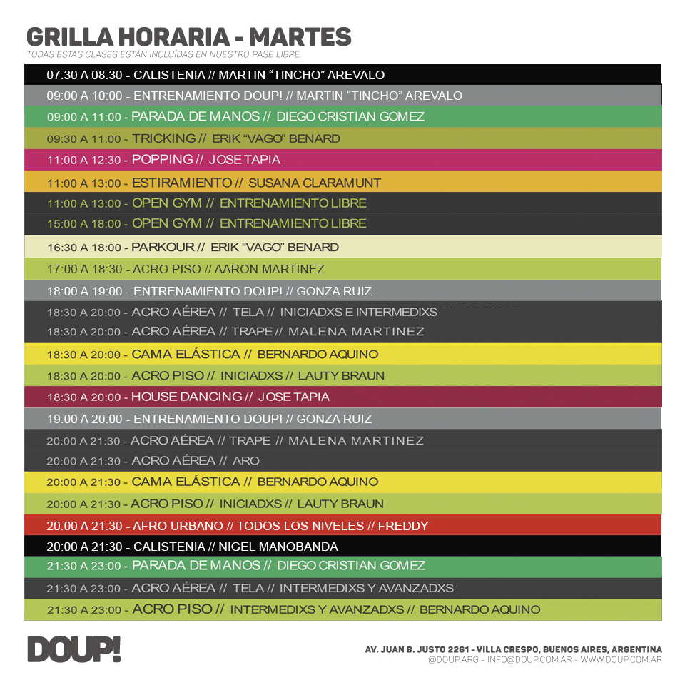 Horarios de DOUP! los Martes