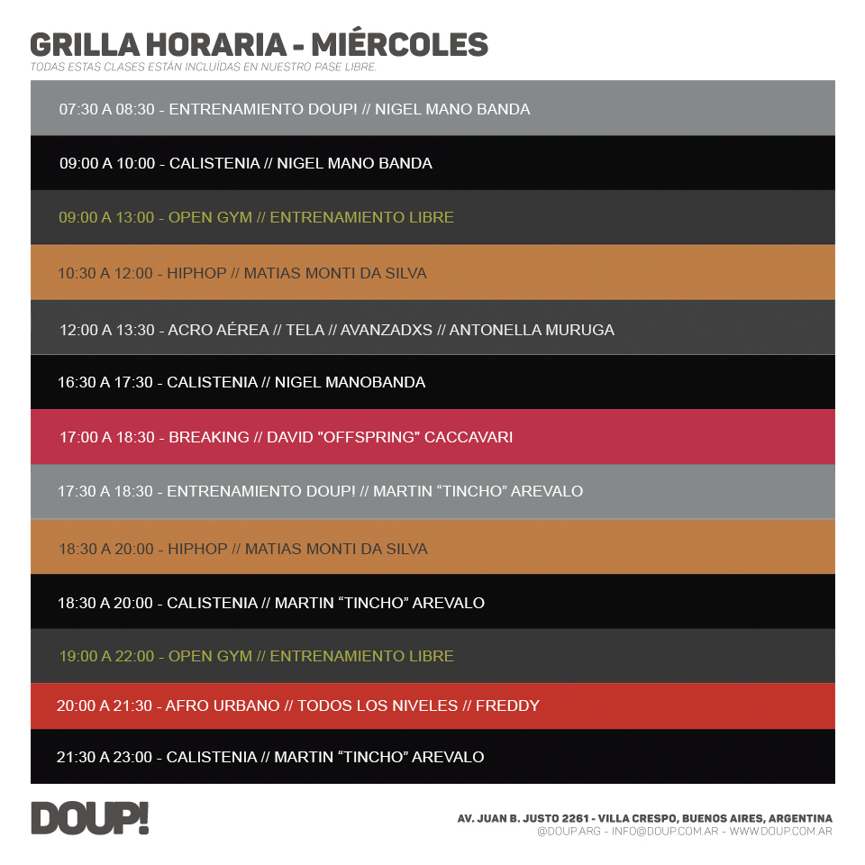 Horarios de DOUP! los Miercoles
