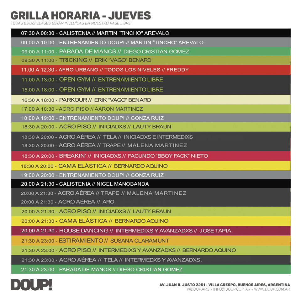 Horarios de DOUP! los Jueves