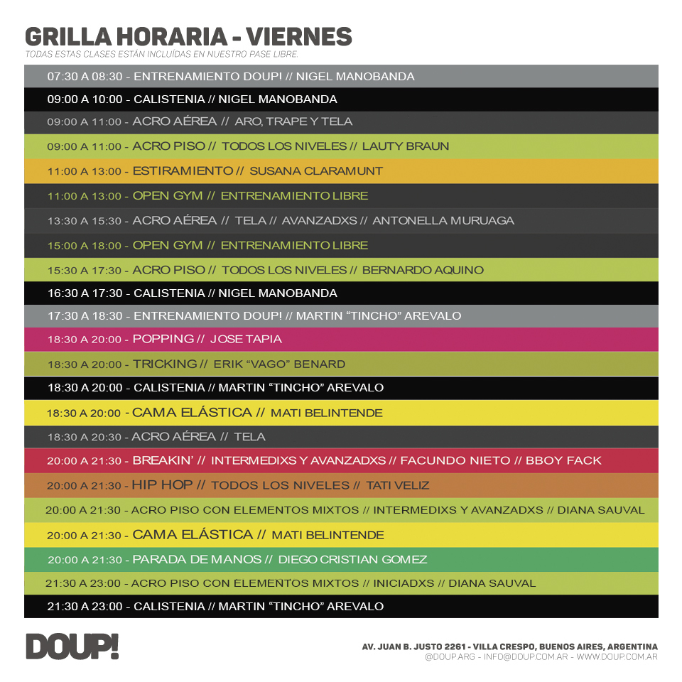 Horarios de DOUP! los Viernes