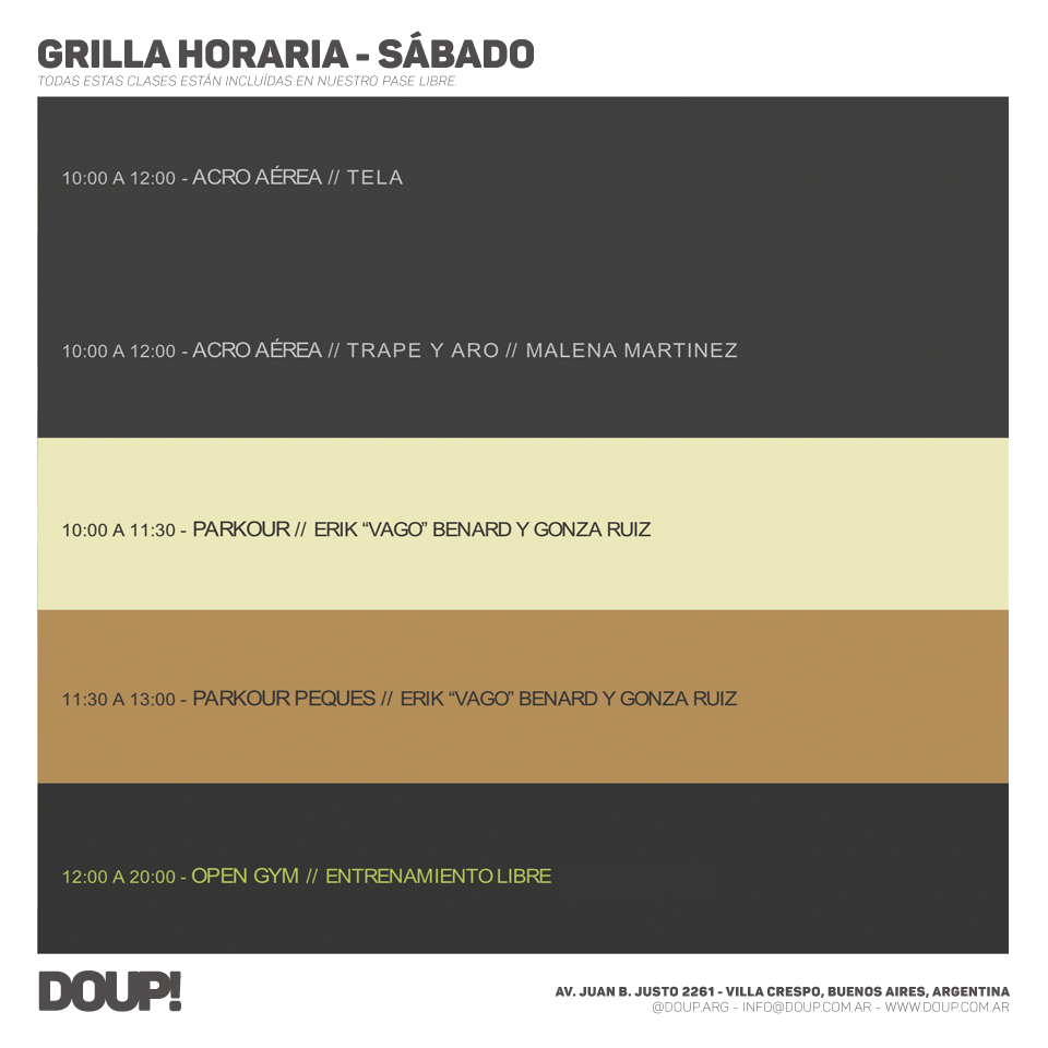 Horarios de DOUP! los Sábado